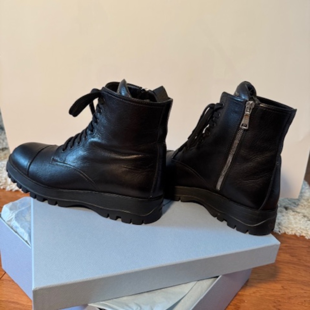 PRADA Black Leather Lug Sole Combat Boots Size 39 1/2 EU / 9,5 US - Picture 10 of 16